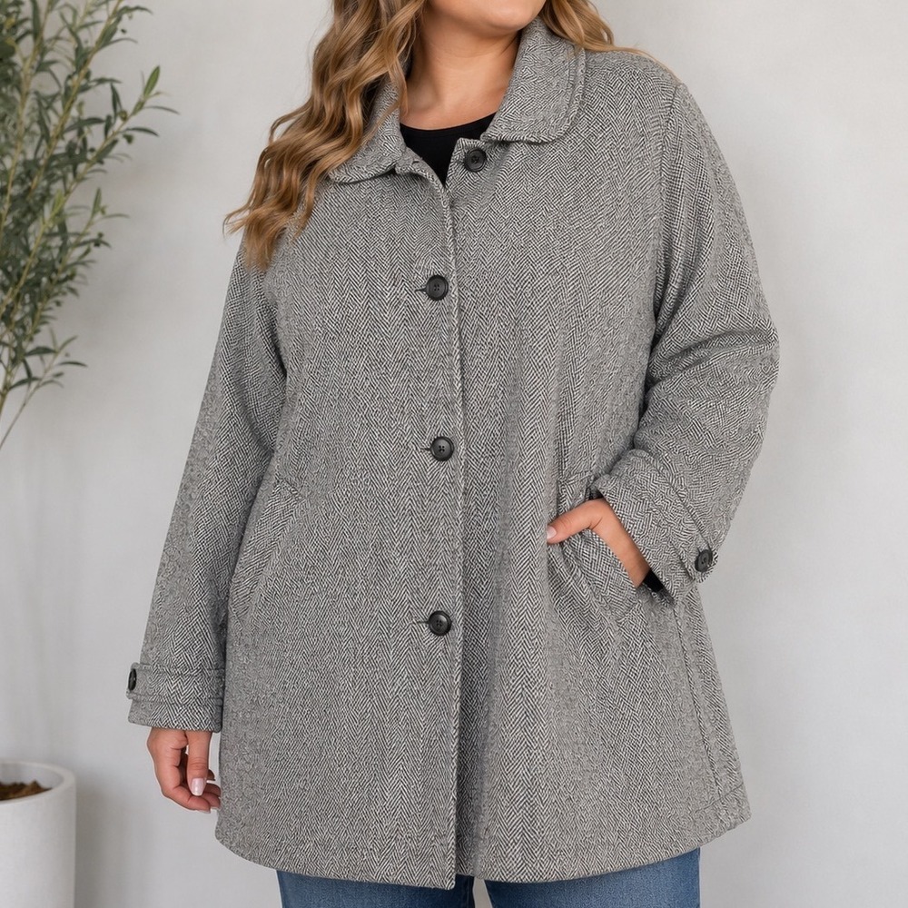 Out Brook Women's Wool Coat Size 12 Herringbone Button Front Peacoat Gray